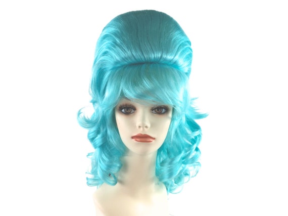 1960's CURLY BEEHIVE Premium Theatrical Anime Cosplay Costume Wig - Baby Blue