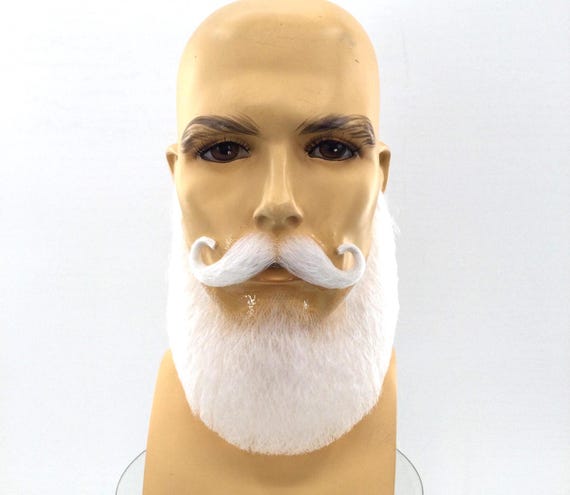 NEW! Theatrical Quality Santa Claus Premium Lace-Back Mustache & Beard Set - White 1003 em134/gm33