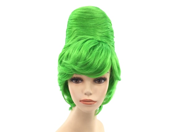 1950's BEEHIVE Classic Round Theatrical Mardi Gras Anime Costume Wig by Funtasy Wigs Green