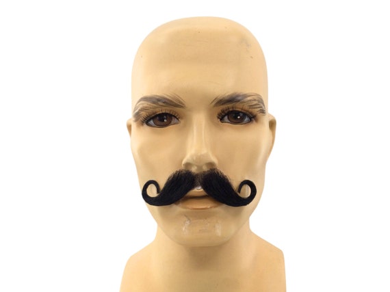 NEW! Theatrical Quality Human Hair Premium Handlebar Mustache EM134HH 1B Black