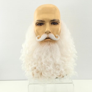 Premium Theatrical Quality SANTA CLAUS Mustache & Curly Beard Set - Lace-Back Natural White SB1/EM134