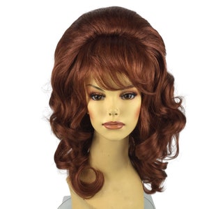 1980&#39;s Housewife Peg PREMIUM Wavy Beehive Theatrical Wig Red Auburn by Funtasy Wigs