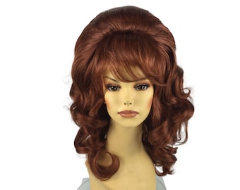 1980's Housewife PREMIUM Wavy Beehive Theatrical Wig Red Auburn by Funtasy Wigs