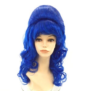 1960&#39;s CURLY LONG BEEHIVE Theatrical Halloween Costume Cosplay Wig - Royal Blue
