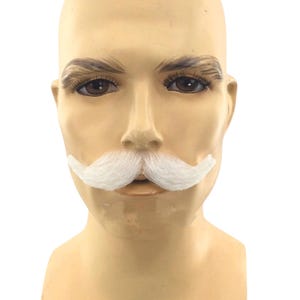 NEW! Theatrical Quality Synthetic Hair Premium Handlebar Mustache - EM14 1003 Silver White