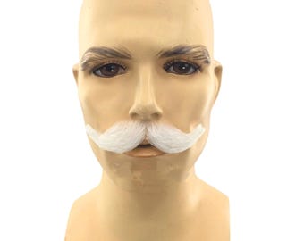 NEW! Theatrical Quality Synthetic Hair Premium Handlebar Mustache - EM14 1003 Silver White