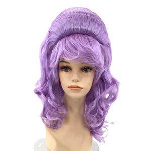 1960&#39;s CURLY LONG BEEHIVE Theatrical Halloween Costume Cosplay Wig - Purple