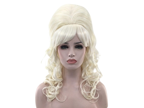 New! 1960's LONG WAVY BEEHIVE Theatrical Halloween Costume Cosplay Wig - Platinum Blond