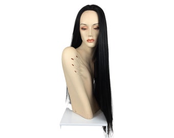 Peluca de Halloween de MORTICIA, de calidad DELUXE, de Funtasy Wigs - 951HW, color negro