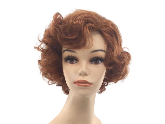 1950'S Wavy Curly Short Copper Red Premium Theatrical Wig - FRed 250