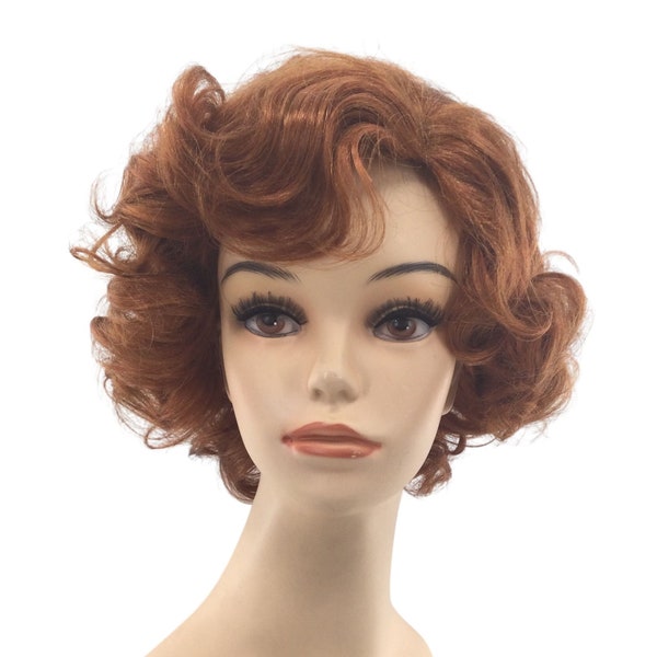 1950'S Wavy Curly Short Copper Red Premium Theatrical Wig - FRed 250