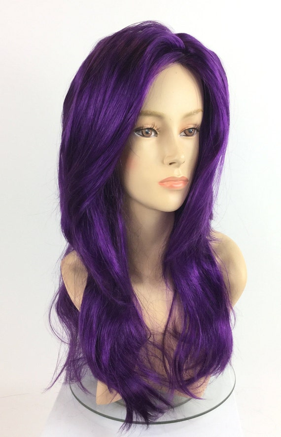 Long Purple Wig Wavy Hair with Curls Mardi Gras Wig 28/" Halloween Costume
