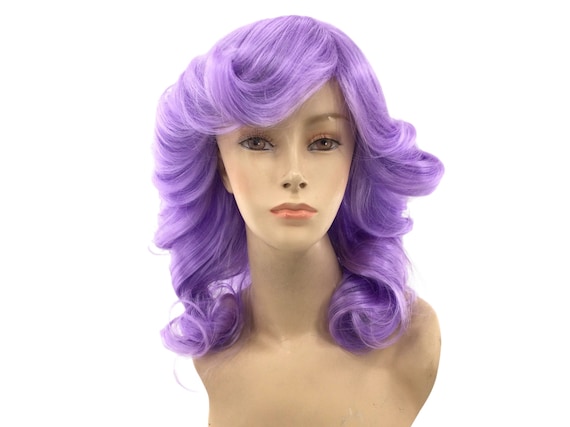 1970's FOXY FEATHERY Theatrical Halloween Costume Wig by Funtasy Wigs - Farah Purple