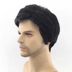 May include: A black wig with short, layered hair. The wig is styled with a side part and has a natural-looking finish.