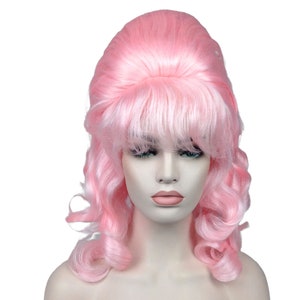 1960's CURLY BEEHIVE Premium Theatrical Anime Cosplay Costume Wig - Pink