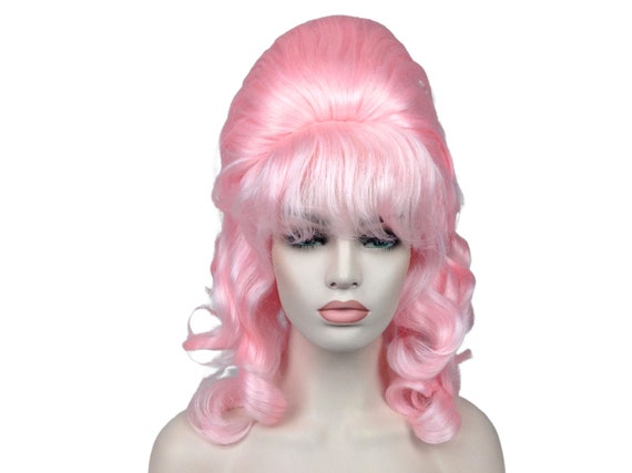 1960's CURLY BEEHIVE Premium Theatrical Anime Cosplay Costume Wig - Pink