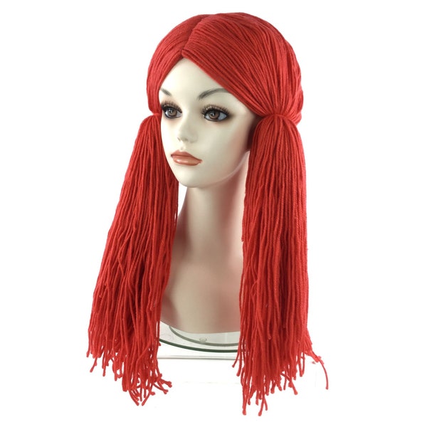 Rag Doll Halloween Costume Deluxe Red YARN Wig by Funtasy Wigs