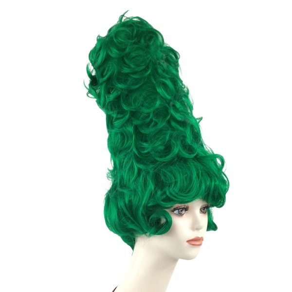 Premium HighTop BEEHIVE Theatrical Halloween Costume Cosplay Wig - Emerald Green