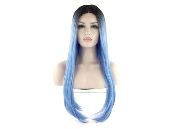 Premium Quality LACE FRONT High-Heat Fiber Wig Celebrity Style - Blk/Blue Ombre