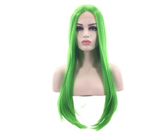 Premium LACE-FRONT High-Heat Fiber Synthetic Long Wig - Green