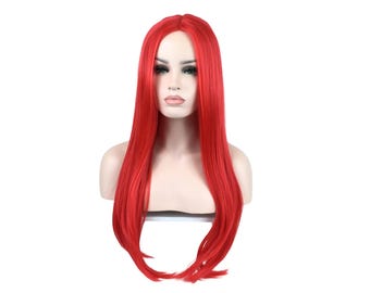 Premium LACE-FRONT High-Heat Fiber Synthetic Long Wig - Cherry Red