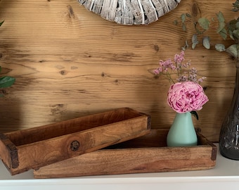 Narrow wooden drawer made from old natural found wood with fittings - upcycling