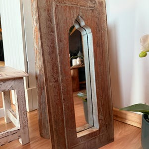 Oriental mirror window made of old found wood for the wall, unique piece, one-of-a-kind