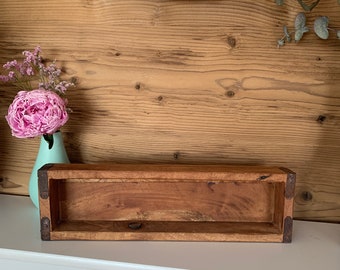 Small, narrow wooden drawer made from old natural found wood with fittings - upcycling