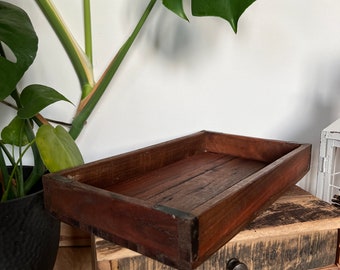 Tray made from old natural found wood with fittings - upcycling