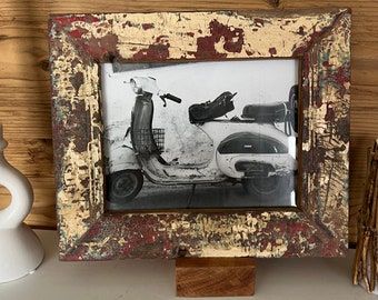 Picture frame made of old found wood, colored, unique (image section 15.5 x 20 cm) old wood, unique piece, colorful