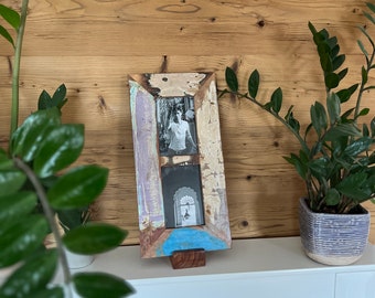 Picture frame made of old found wood in great colors, 2 parts, unique, one-of-a-kind, baby photo or wedding pictures