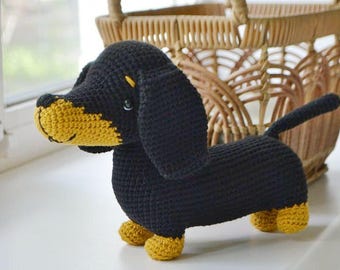 Dachshund Dog Toy Wiener Sausage Puppy Plush Stuffed Animal Handmade Crochet Gift for Toddler Baby Shower Present