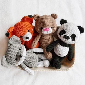 handmade crochet woodland animals Fox wolf bear panda Sensory plush handheld plush adhd Special Needs Toy easter basket stuffers toddler image 1