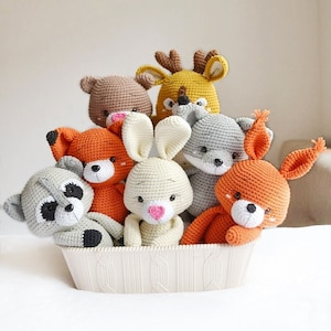 Personalized stuffed animal Fox wolf deer squirrel raccoon rabbit bear Forest animals woodland set for baby girl boy gift handmade image 1