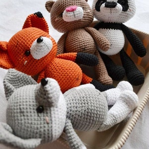 handmade crochet woodland animals Fox wolf bear panda Sensory plush handheld plush adhd Special Needs Toy easter basket stuffers toddler image 3