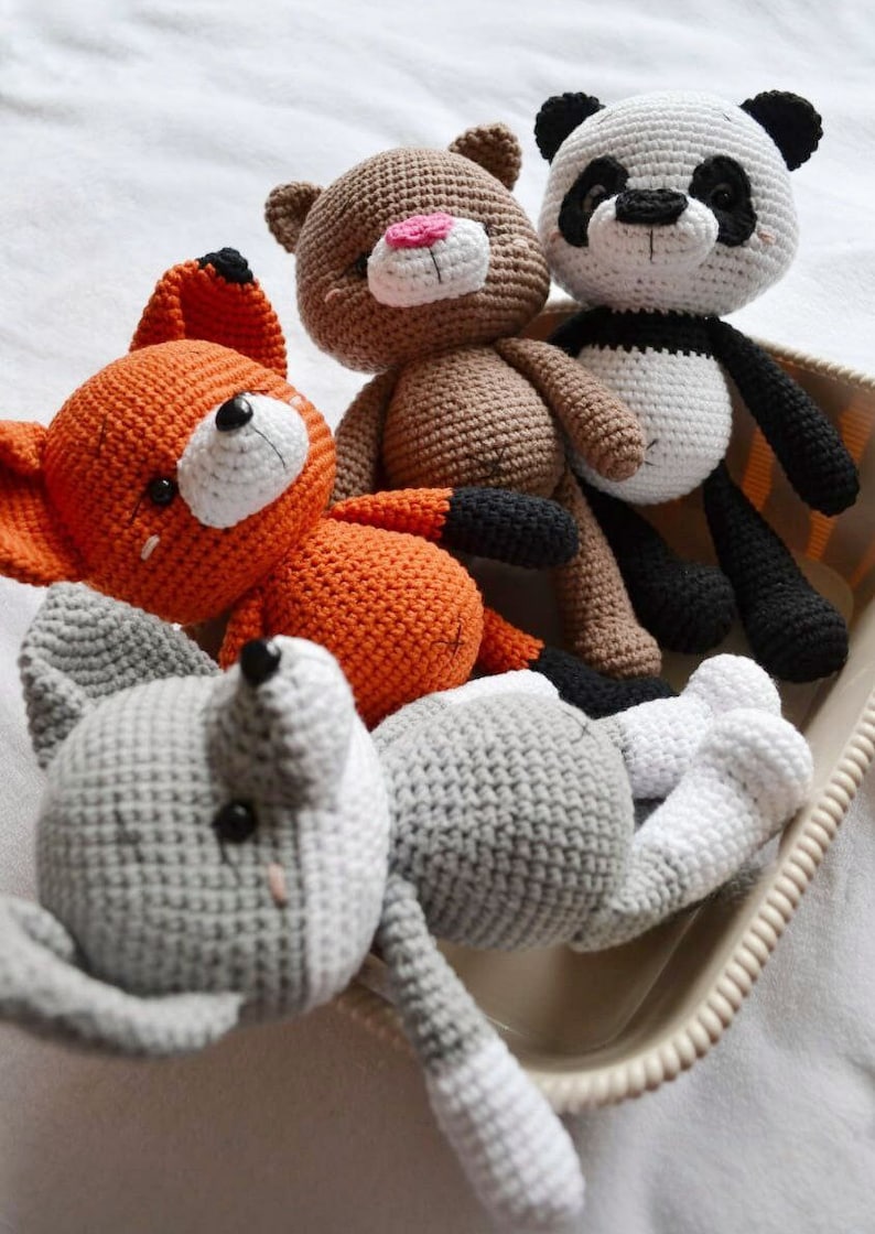 handmade crochet woodland animals Fox wolf bear panda Sensory plush handheld plush adhd Special Needs Toy easter basket stuffers toddler image 3