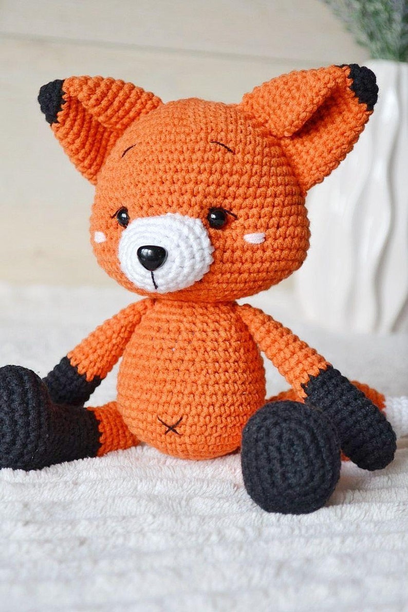 Personalize Stuff Animal Fox or Wolf Crochet Animals Stuffed Animal for Baby holding hands baby girl new baby gift easter basket stuffers image 8