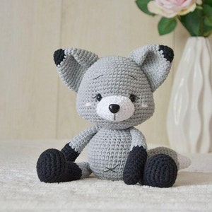 Gray Fox Stuffed Crochet Animal Gift for Kids Girl or Boy toddler Handmade nephew from aunt 2 years boy gift Christmas Gift for Kids