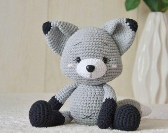 Gray Fox Stuffed Crochet Animal Gift for Kids Girl or Boy toddler Valentine's day kids gift Handmade nephew from aunt 2 years boy gift