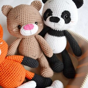 handmade crochet woodland animals Fox wolf bear panda Sensory plush handheld plush adhd Special Needs Toy easter basket stuffers toddler image 4