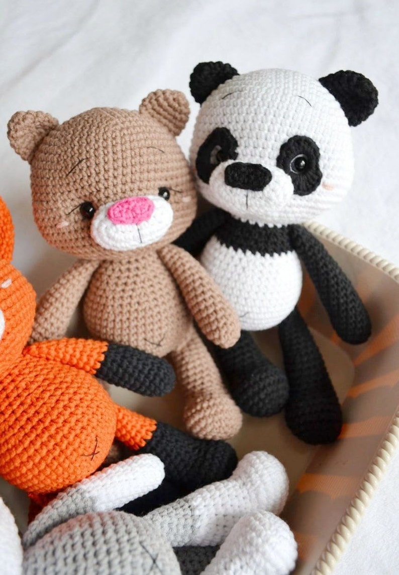 handmade crochet woodland animals Fox wolf bear panda Sensory plush handheld plush adhd Special Needs Toy easter basket stuffers toddler image 4