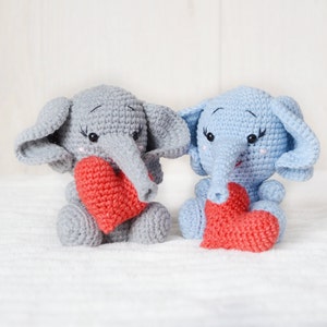 Personalised First Mum Gift Blue crochet elephant with red heart for girl baby boy blue Easter basket stuffers zdjęcie 7