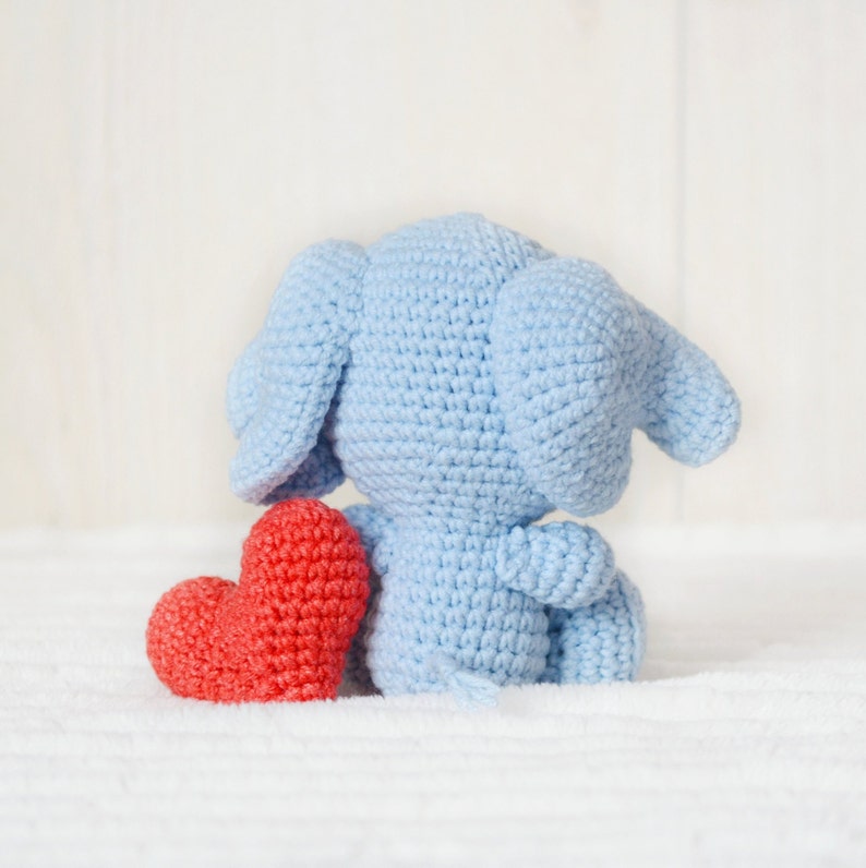 Personalised First Mum Gift Blue crochet elephant with red heart for girl baby boy blue Easter basket stuffers zdjęcie 4