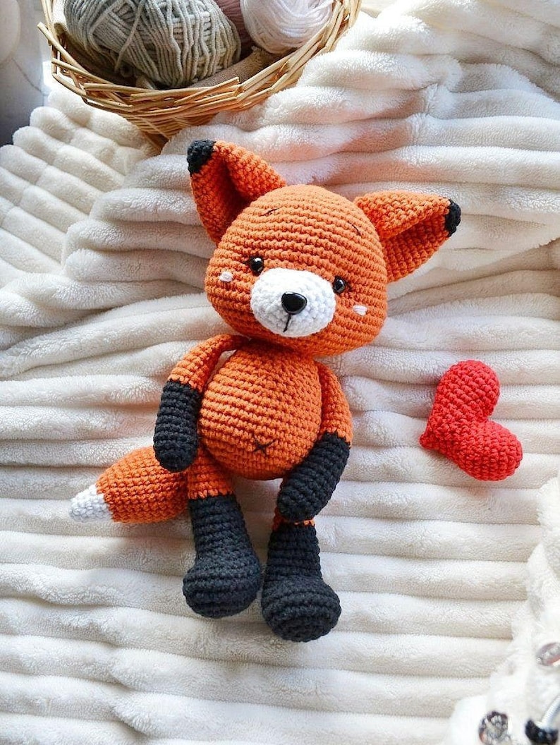 Personalize Stuff Animal Fox or Wolf Crochet Animals Stuffed Animal for Baby holding hands baby girl new baby gift easter basket stuffers Fox