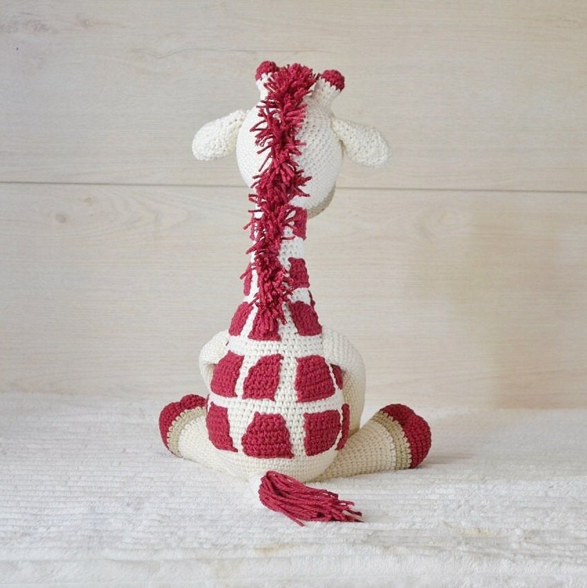 Crochet Giraffe Stuffed Animal Maroon Giraffe Doll Safari Etsy