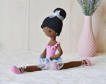 Ballerina Doll Crochet Hair Black Doll Princess Pink and Blue Dress and shoes soft stuffed for baby girl Easter basket stuffers kids gift