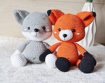 Personalize Stuff Animal Fox or Wolf Crochet Animals Stuffed Animal for Baby holding hands baby girl new baby gift easter basket stuffers