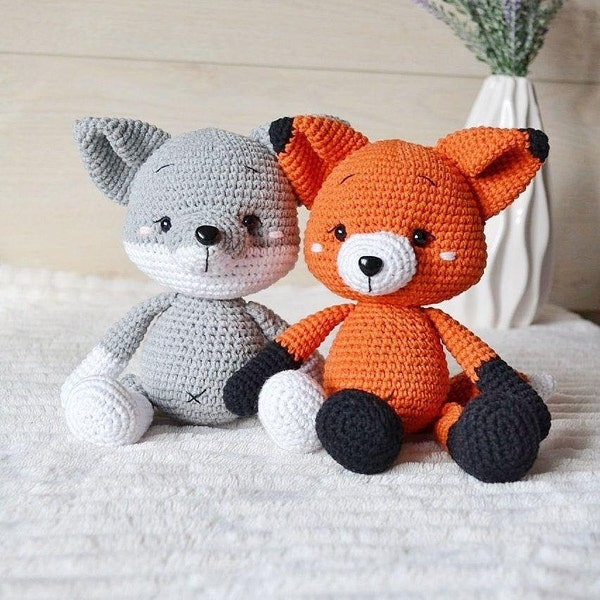 Personalize Stuff Animal Fox or Wolf Crochet Animals Stuffed Animal for Baby holding hands baby girl new baby gift easter basket stuffers