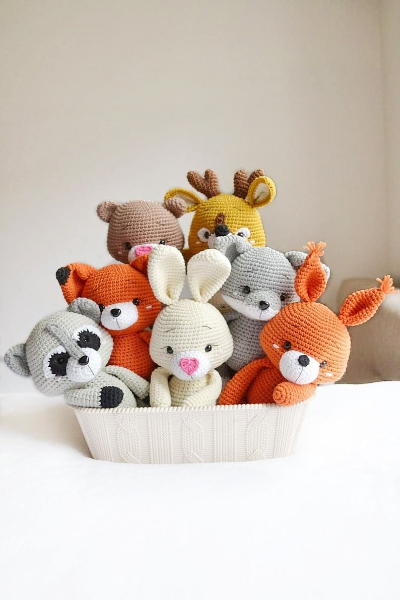 Personalized stuffed animal Fox wolf deer squirrel raccoon rabbit bear Forest animals woodland set for baby girl boy gift handmade image 1