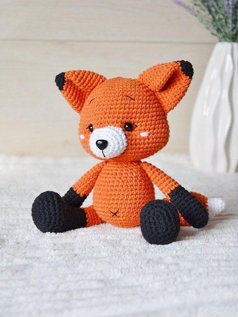 Personalize Stuff Animal Fox or Wolf Crochet Animals Stuffed Animal for Baby holding hands baby girl new baby gift easter basket stuffers image 3